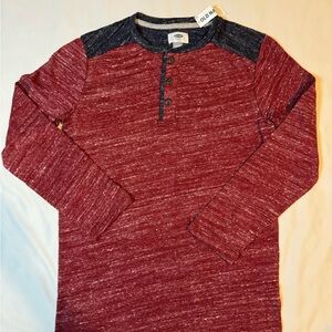 Old Navy Maroon and Navy Henley Shirt, Boys 14/16, NWT